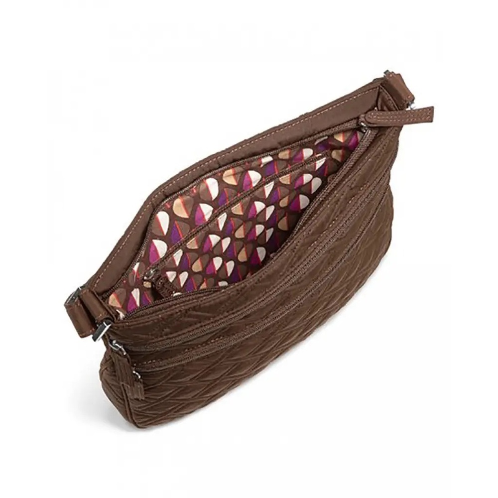 Vera Bradley Triple Zip Microfiber Quilted Espresso Crossbody - Picture 12 of 15